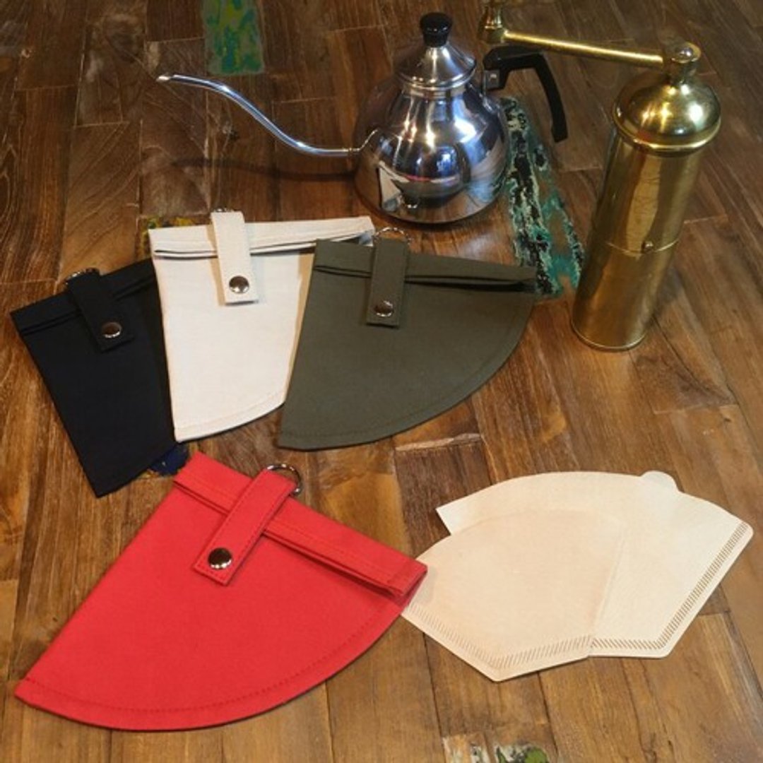 Kurashiki canvas coffee filter case camping outdoor red beige Khaki black - 其他 - 棉 