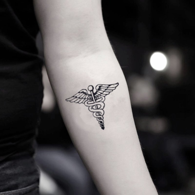 OhMyTat 手杖 Caduceus 刺青图案纹身贴纸 (2 张) - 纹身贴 - 纸 黑色