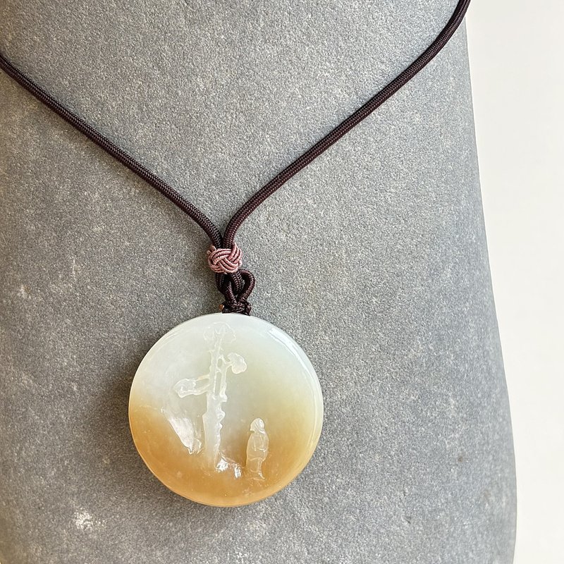 旷野之树 - 缅甸玉光系列 - 台湾设计雕刻玉佩 - 项链 - 玉石 卡其色