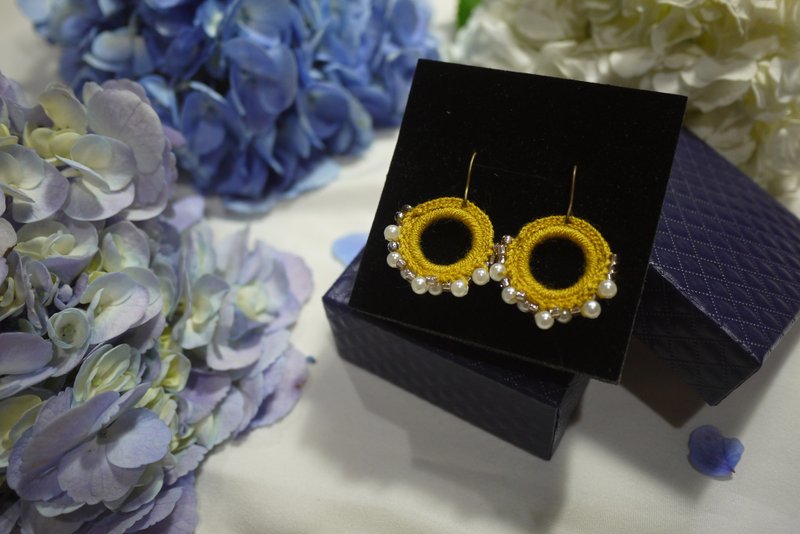 耳環/耳夾 YellowMustard round earring - 耳环/耳夹 - 贵金属 黄色