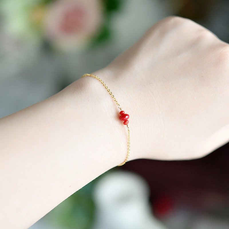 Lucky Coral Red Coral Bracelet March Birthstone - 手链/手环 - 宝石 红色