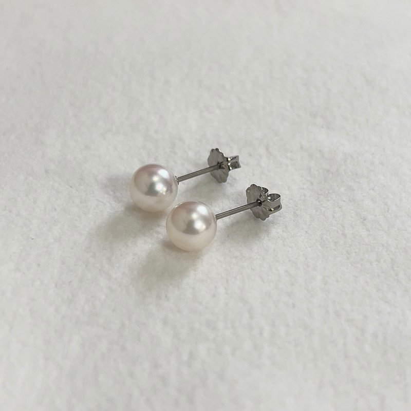 钛金单颗珍珠耳针Akoya 珍珠 7-7.5mm/7.5-8mm/8-8.5mm 日本制正品珍珠耳针 - 耳环/耳夹 - 珍珠 白色