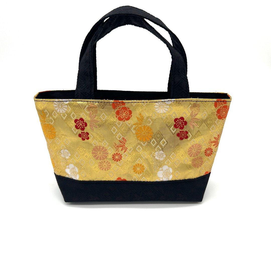 Japanese pattern mini bag made from Nishijin-ori and brocade fabric - 手提包/手提袋 - 聚酯纤维 金色