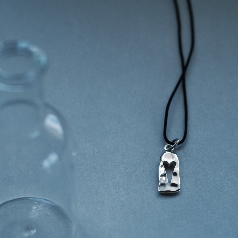 方形 爱心 月球表面 纹理 项链 925银 - 项链 - 其他金属 银色