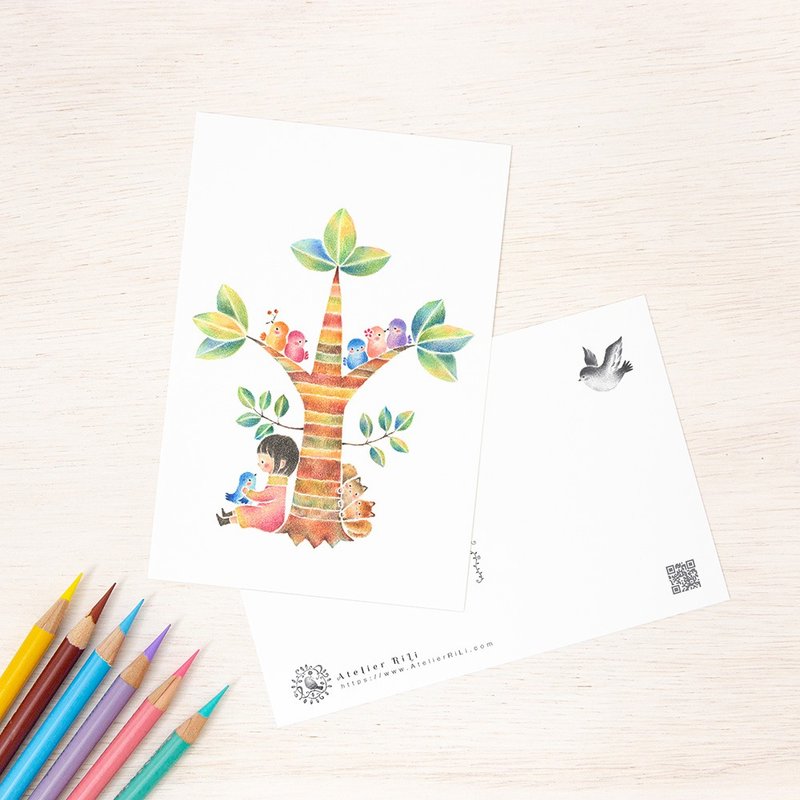 Set of 5 pieces. Like a picture book. Postcard "Mikuri and the Little Animals" PC-328 - 卡片/明信片 - 纸 绿色