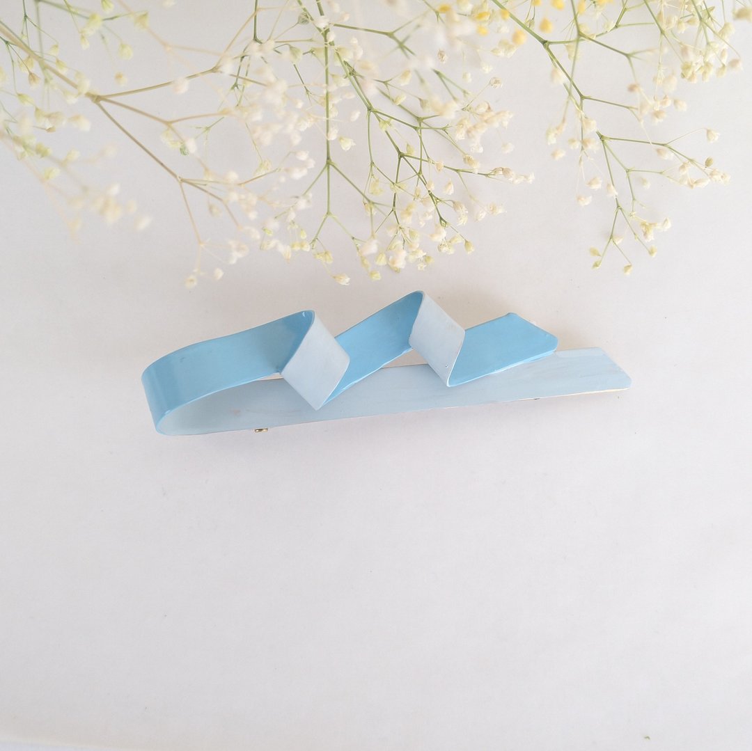 Brass round and round hair clip Eggshell blue - 发饰 - 其他金属 蓝色