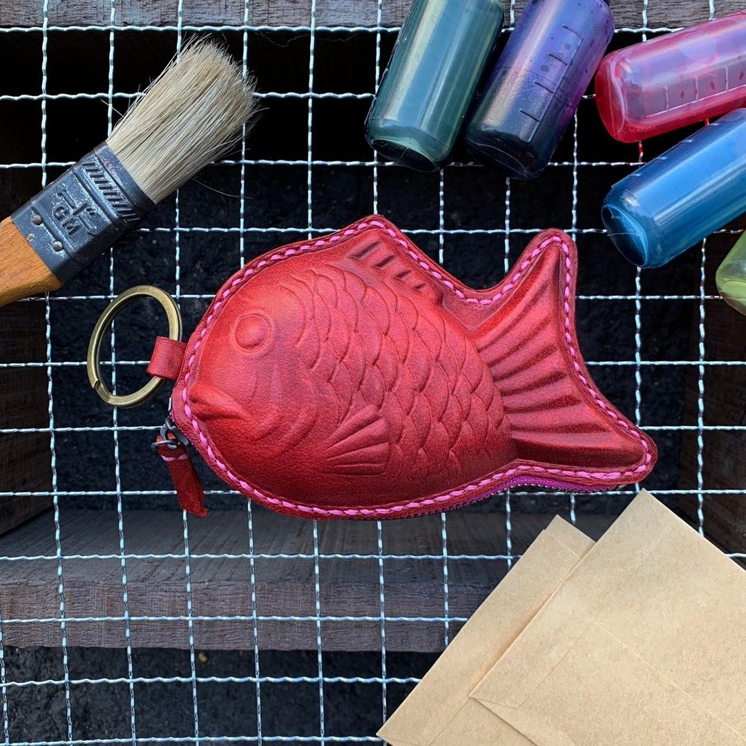 雕鱼烧 - 造型零钱包  皮革手作 - 零钱包 - 真皮 红色