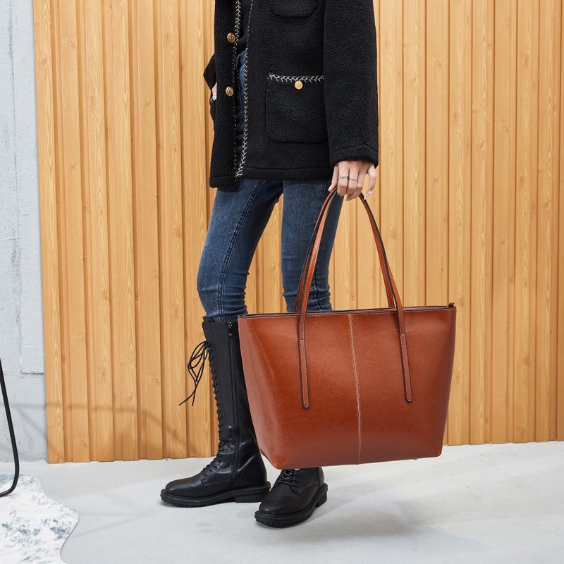 【换季特卖】Hakken 托特包 真皮包 侧背包 皮包 大容量 单肩包 - 侧背包/斜挎包 - 真皮 咖啡色