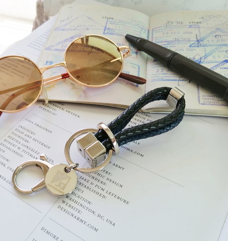 Leather keychains car keychains (Black - Navy) model Urban London - 钥匙链/钥匙包 - 真皮 黑色