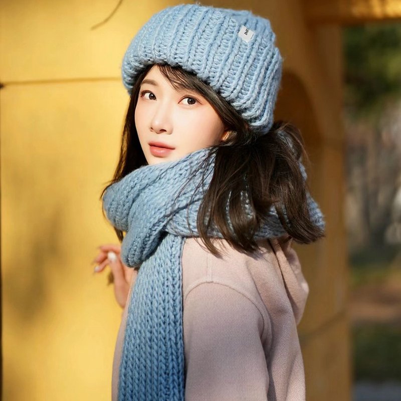 悉心界 INRSWORLD 粗针翻边毛线帽-蓝色 - 帽子 - 羊毛 蓝色