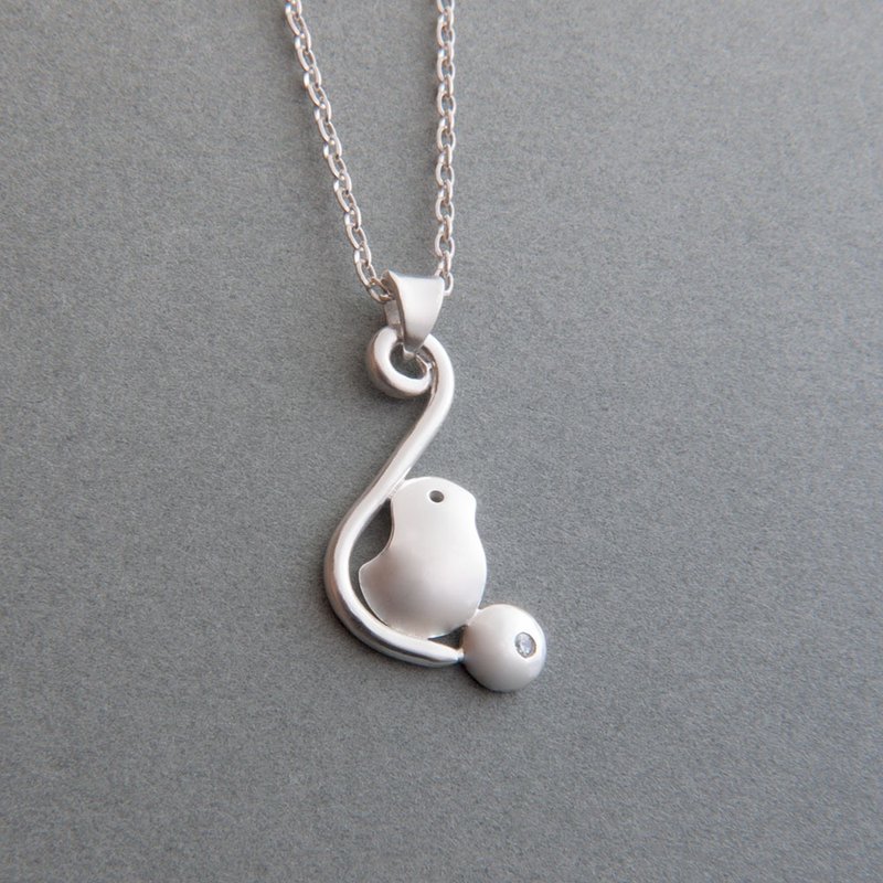 歇息中的鸟儿 - 纯银鸟锆石项链 - 项链 - 其他金属 银色