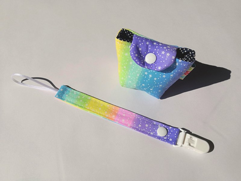 奶嘴夹 奶嘴收纳袋 组合 星空彩虹/A - 奶瓶/奶嘴 - 棉．麻 多色