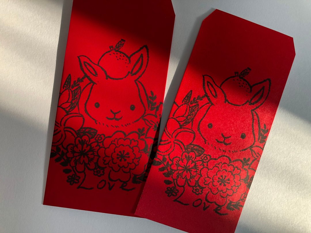 花团锦兔 孔版手工印制 兔年红包 两入一组厚磅款 - 红包/春联 - 纸 红色