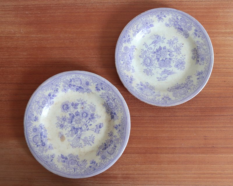 瑞典百年老盘Gustavsberg Asiatic Pheasant亚洲松鸡紫花古碟2件 - 盘子/餐盘/盘架 - 瓷 紫色