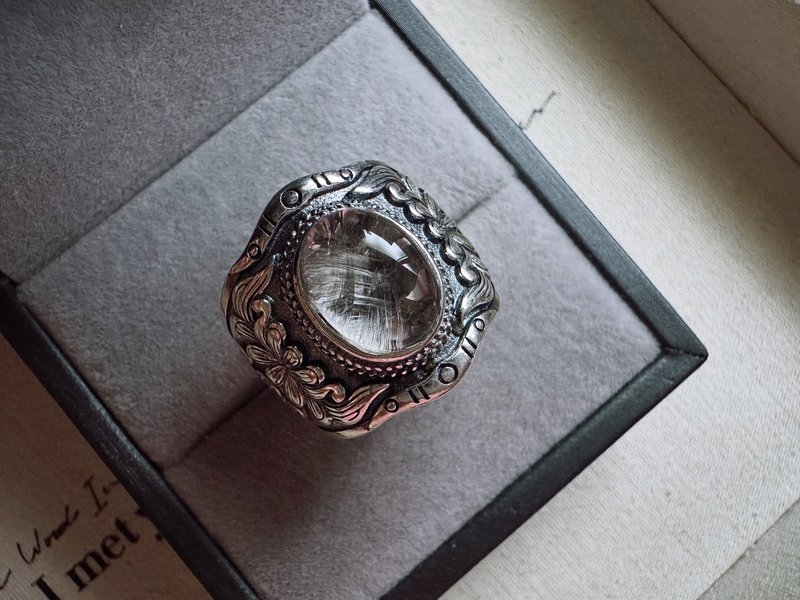 黑银钛水晶银戒-Black Silver Rutilated Quartz Ring  S 925 - 戒指 - 水晶 