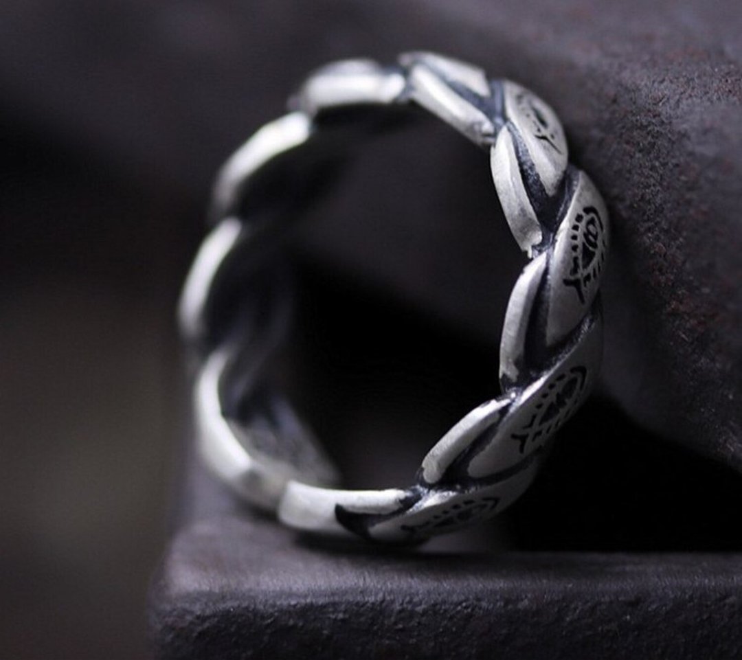 Real S990 Silver Fine Women Handmade Jewelry Engraved Fishes Open Rings Weave - 戒指 - 纯银 银色