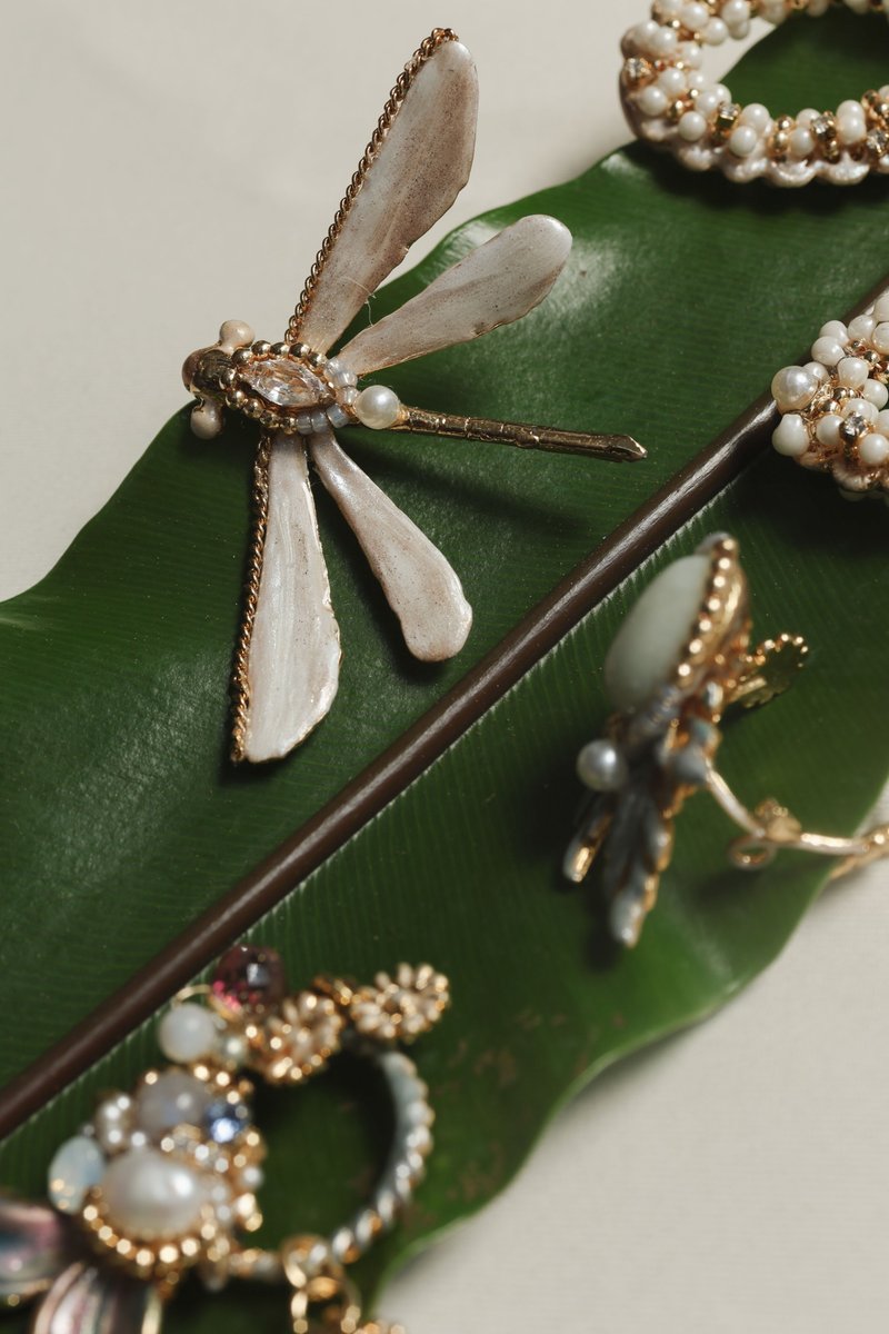 单支蜻蜓 水晶矿石 珍珠 耳环 耳夹 三款颜色 - 耳环/耳夹 - 珍珠 