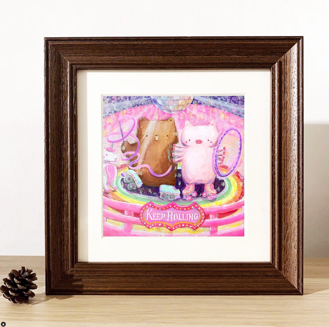 【印刷画/原画】Little Bear and Pig - Keep rolling 保持转动 - 海报/装饰画/版画 - 其他材质 