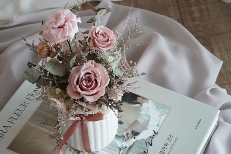 【定制化礼物】新居落成 开幕盆花 永生花盆花 干燥花盆花中秋节 - 干燥花/捧花 - 植物．花 粉红色