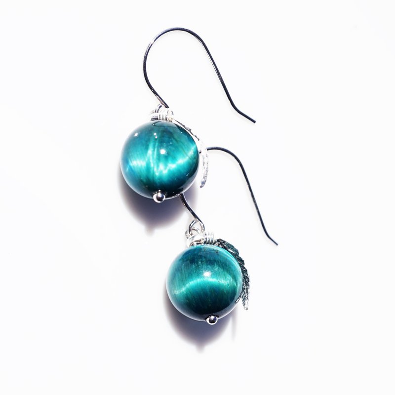 虎眼石与翅膀钩式耳环 (蓝虎) - 耳环/耳夹 - 宝石 蓝色