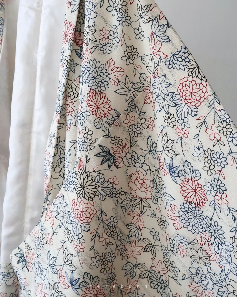 日本制和风印花灰白色薄款古着羽织和服外套 - 女装休闲/机能外套 - 聚酯纤维 灰色