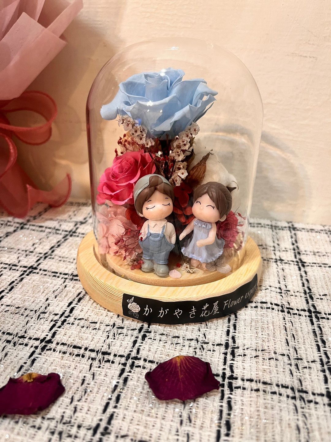 快速出货/友谊长存永生花玻璃盅/干燥花/闺蜜礼/生日礼物/玻璃盅 - 干燥花/捧花 - 玻璃 蓝色