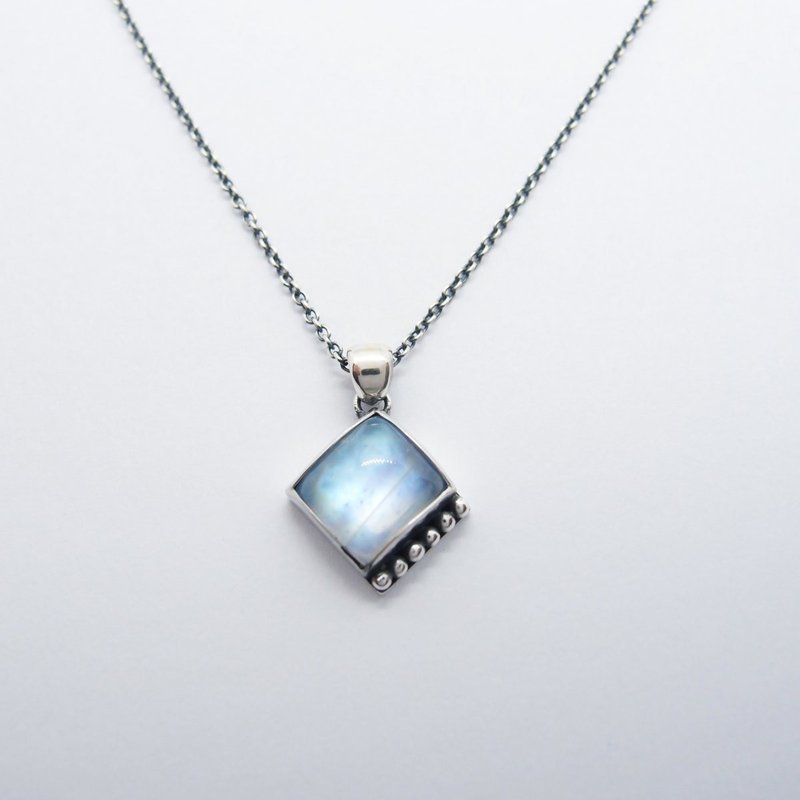 【古典系列26】方形月光石925银项链 - 项链 - 宝石 银色