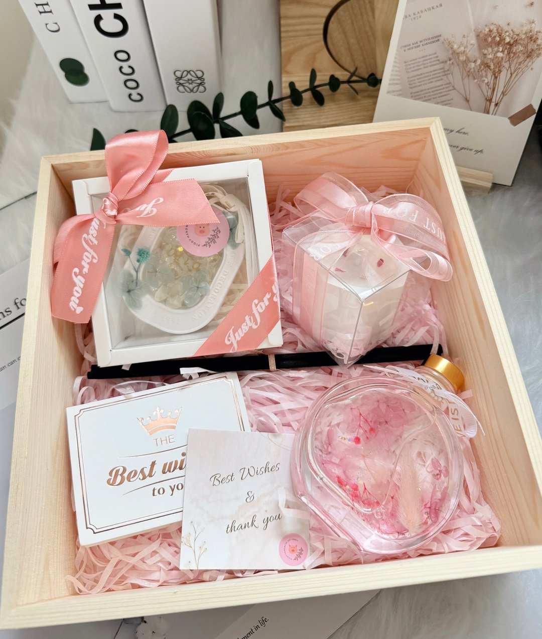 婚礼小物 伴娘礼-花漾扩香木制礼盒 - 蜡烛/烛台 - 蜡 粉红色