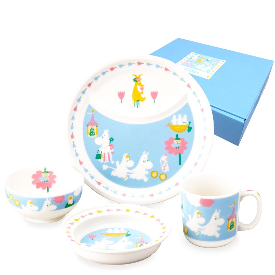 【日本山加yamaka】噜噜米彩绘陶瓷儿童餐具4入组 (MM1200-113) - 盘子/餐盘/盘架 - 瓷 蓝色