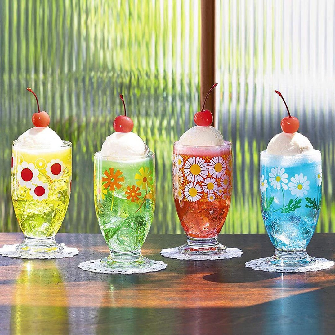 日本ADERIA 昭和复古花朵曲线高脚杯 / 共4款 - 玻璃杯 - 玻璃 多色
