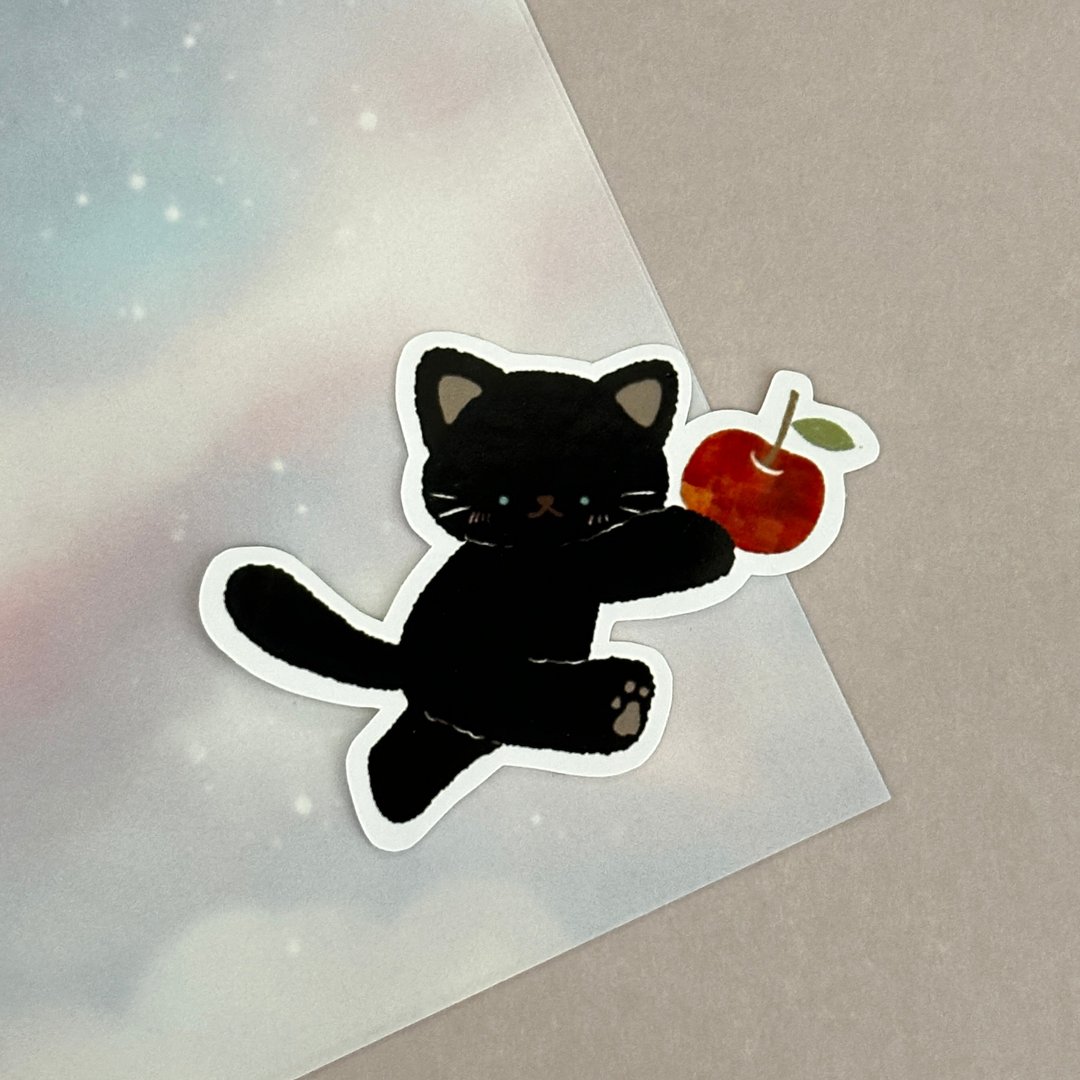 黑猫与苹果的跳舞贴纸 - 贴纸 - 纸 