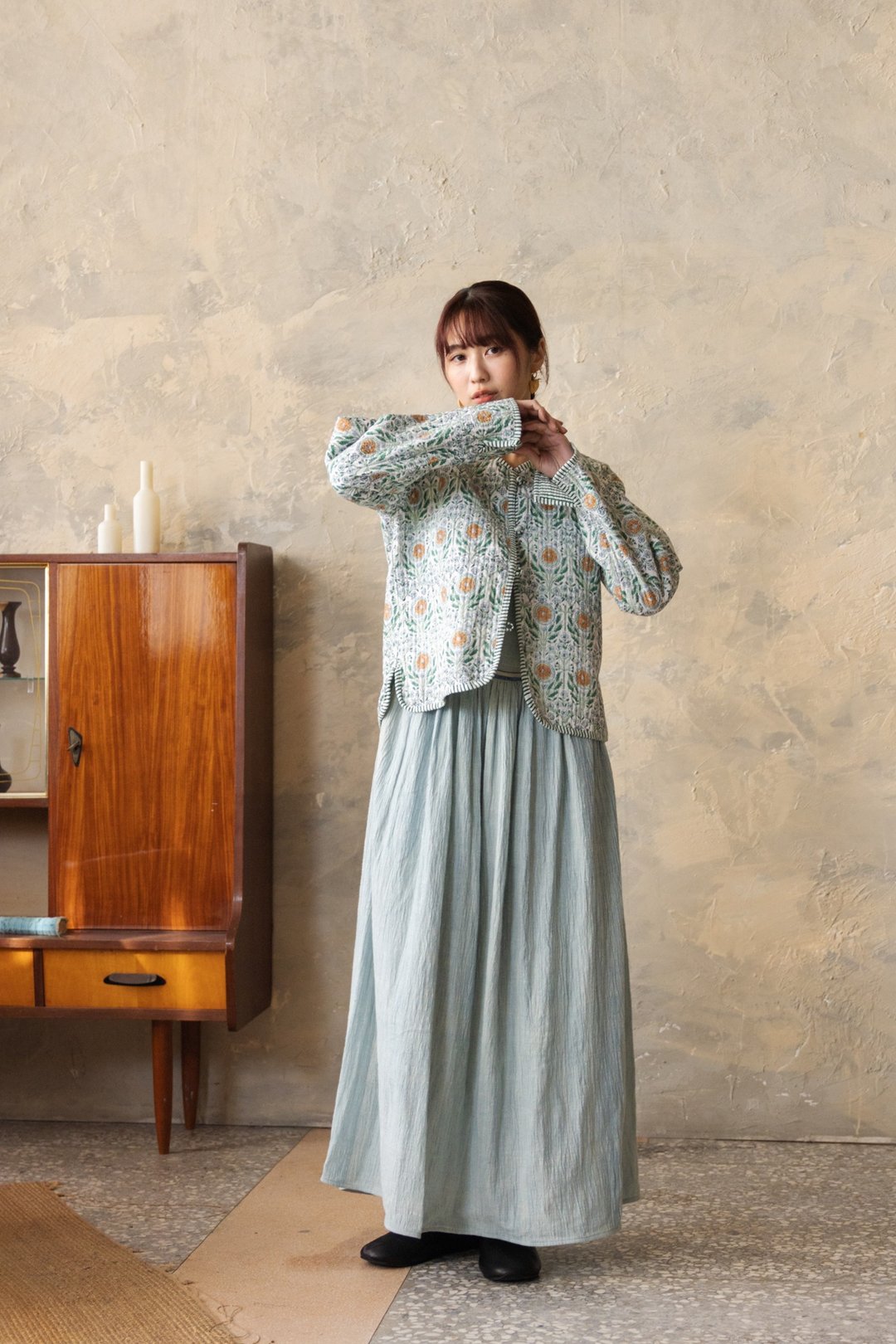 圆领长袖双面穿外套_白底黄花 - 女装休闲/机能外套 - 棉 白色