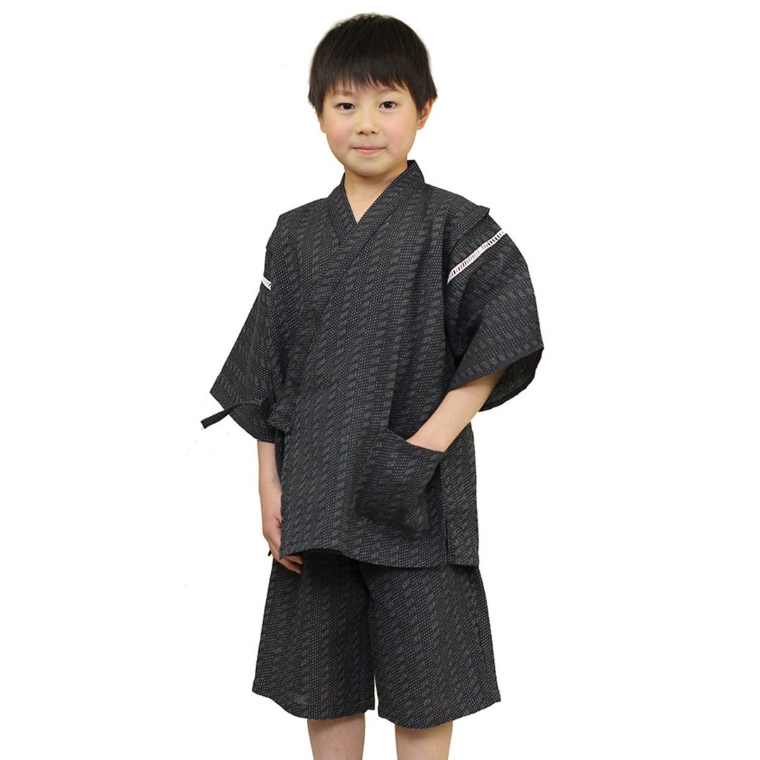 日本 和服 小孩 绵麻 甚平 休闲服 睡衣 成套组 100-130size wn02 - 居家服/睡衣 - 棉 黑色