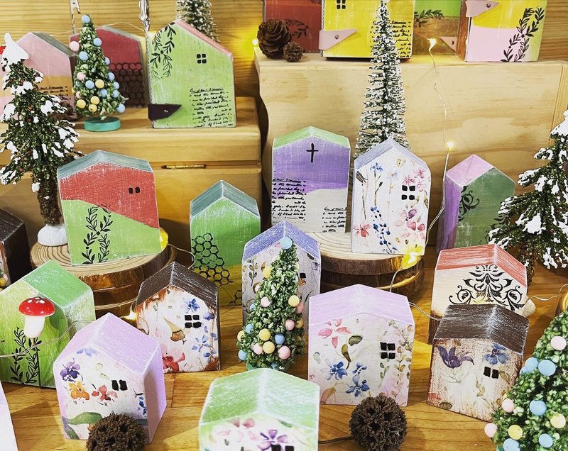 移动小屋 温馨小屋方案 仿旧 名片夹 memo夹 摆饰 交换礼物 圣诞 - 名片架/名片座 - 木头 卡其色