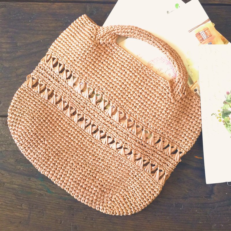 给予并不是失去散步手提袋/编织包/纸拉菲草藤包/小提包​〖跳房子疯手作〗 - 手提包/手提袋 - 纸 