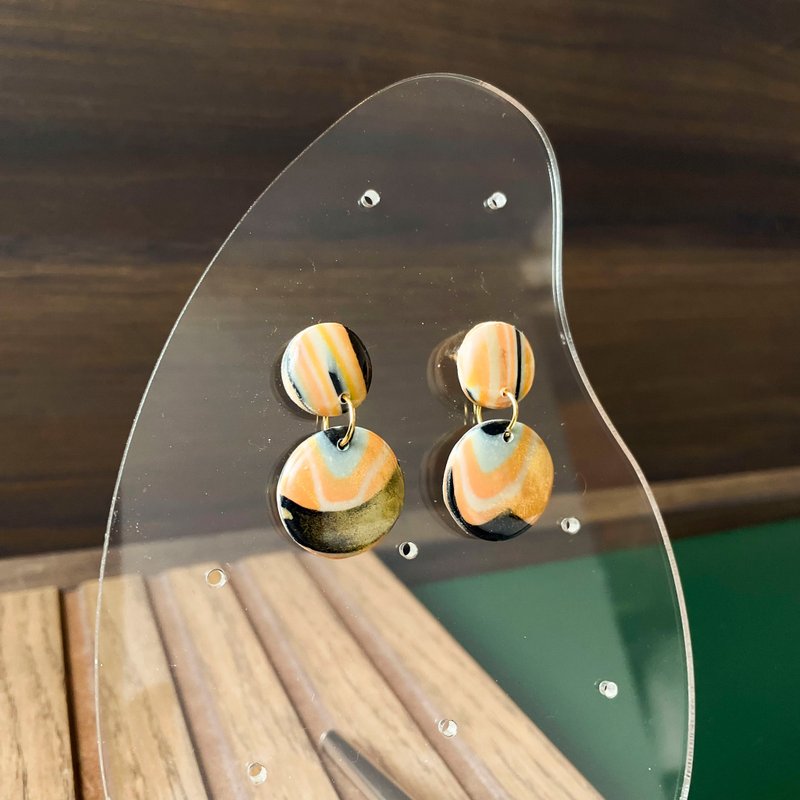 金色海军蓝绿松石圆形吊坠耳环 - 耳环/耳夹 - 其他材质 多色