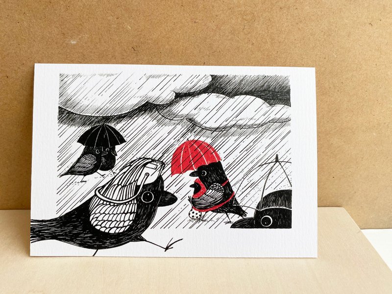 风雨中抱紧你 名信片 - 卡片/明信片 - 纸 黑色