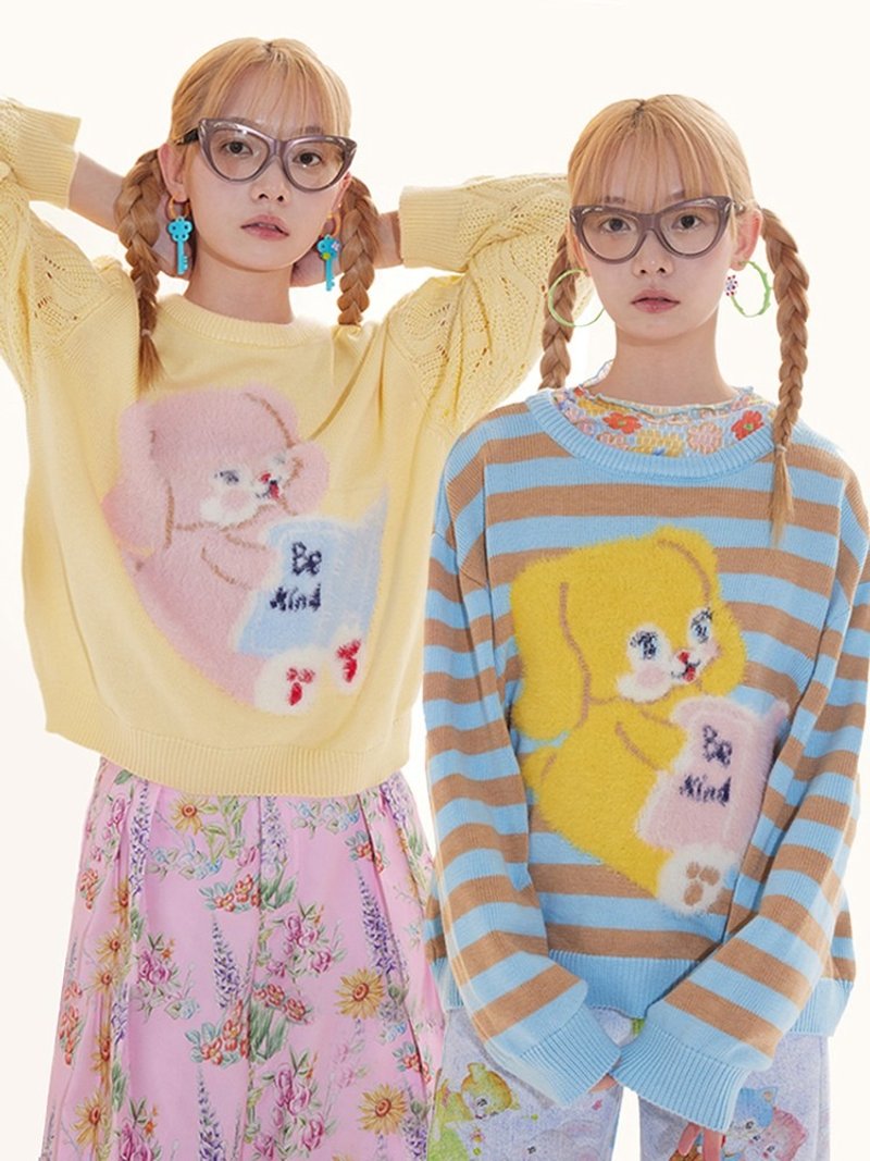 撞色 可爱兔子毛衣 宽松 显瘦上衣 - 女装上衣 - 其他材质 多色