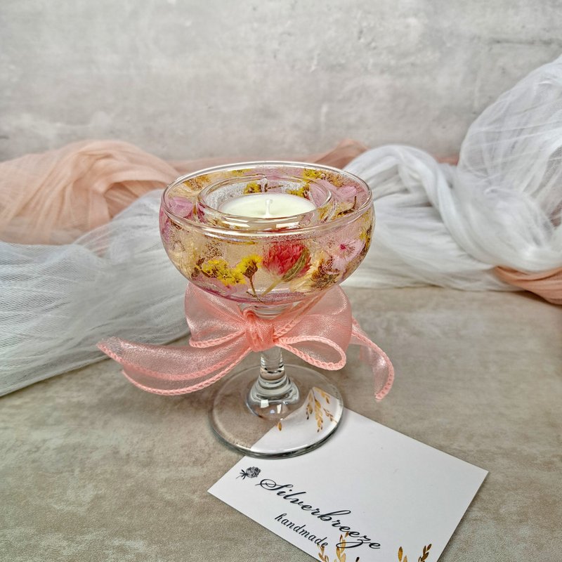 茶蜡烛台 干花烛台  婚礼装饰 母亲节  姊妹礼物 纪念品 情人节 - 蜡烛/烛台 - 蜡 粉红色