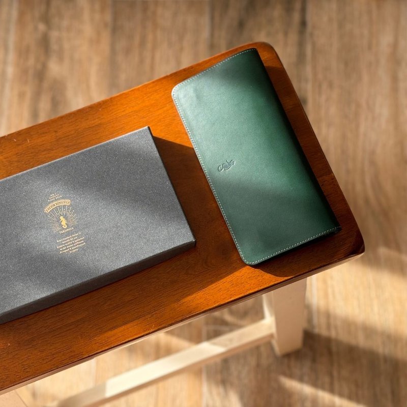 日本制【Takumicsタクミクス】长夹 附零钱袋 银包 意大利植鞣革 - 皮夹/钱包 - 真皮 绿色