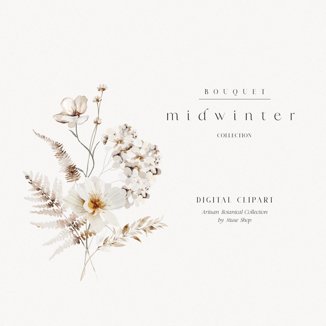 Wild Floral Digital Clipart, Watercolor Autumn/Winter Bouquet, Wild Flowers - 电子手绘真人画像/绘画/插画 - 其他材质 