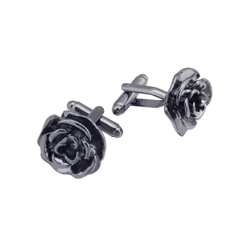 黑色玫瑰花袖扣 KC10084a 黑色 - 袖扣 - 其他金属 黑色