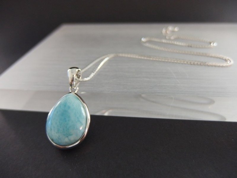 拉利玛水滴形纯银吊坠  Larimar Silver Pendant - 项链 - 宝石 蓝色