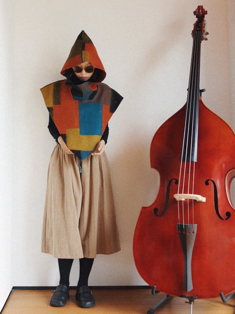 多色 毛邊縫制 彩色色意大利進口羊毛羊絨面料 假高領圍巾帽子 - 围巾/披肩 - 羊毛 黄色