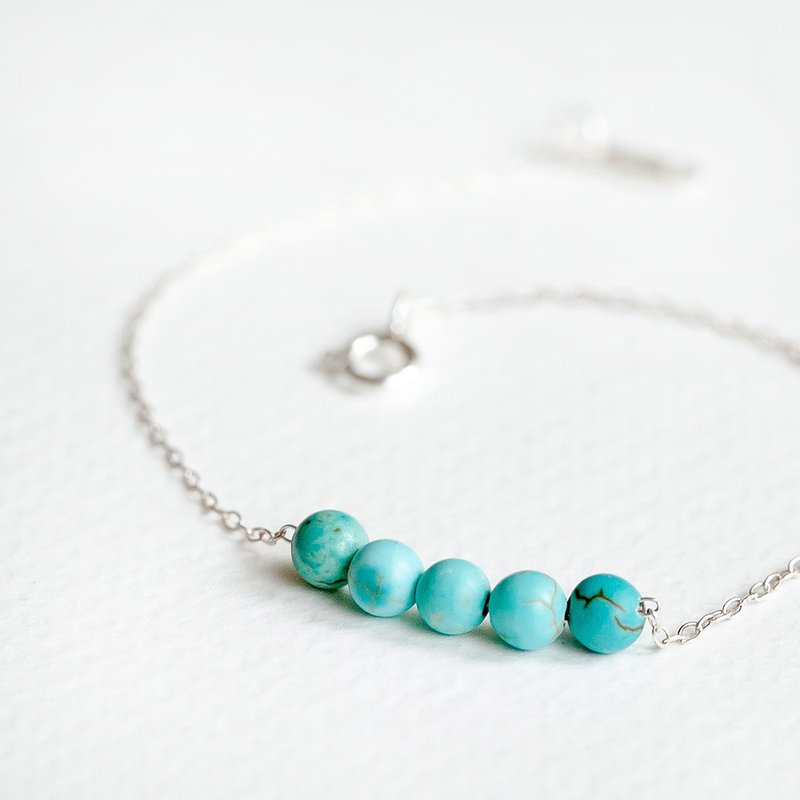 Sterling silver 925纯银半宝石绿松石极细手链 BSV040 - 手链/手环 - 其他金属 绿色