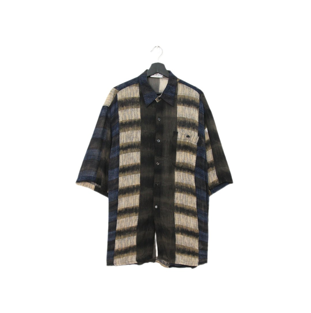 Back to Green-短袖花衬衫 深浅撞色 晕染 ss-43//vintage shirt - 男装衬衫 - 棉 