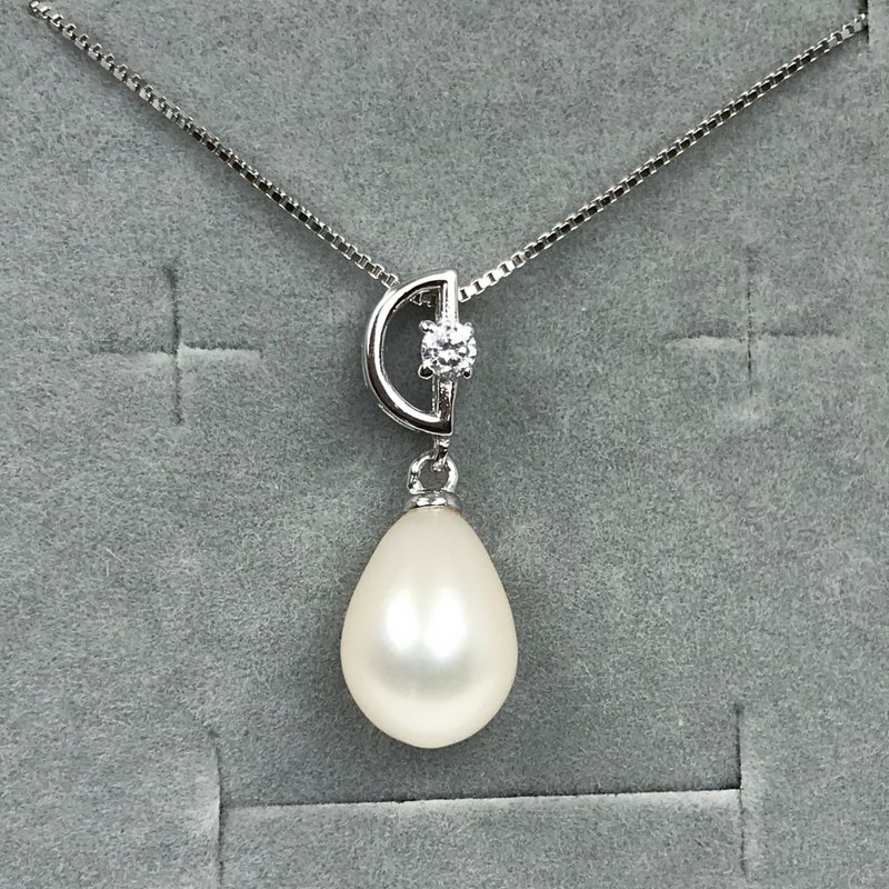 。半圆。925纯银项链。天然淡水珍珠。镜面珠光奶油白。水滴珍珠 - 项链 - 珍珠 白色