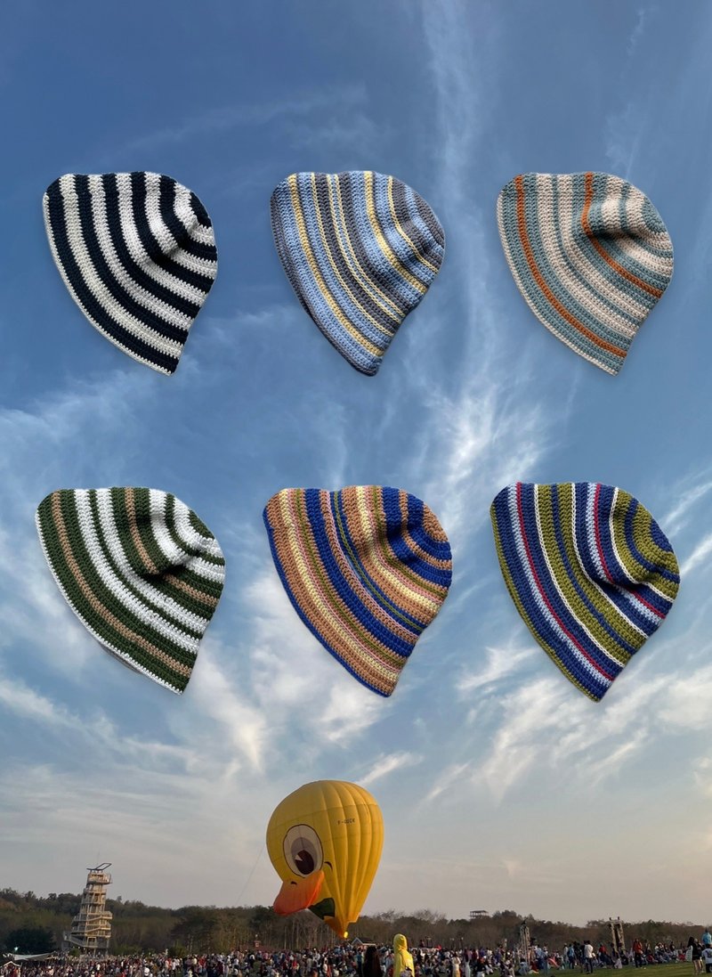Bucket Hat, Crochet Stripes - 帽子 - 棉．麻 绿色