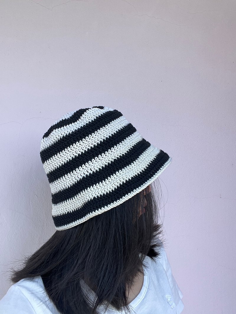 Bucket Hat, Crochet Stripes - 帽子 - 棉．麻 绿色
