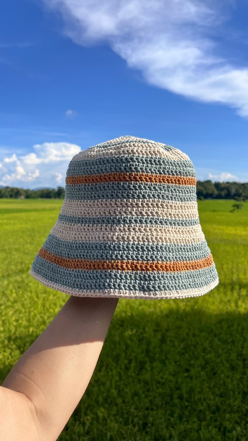 Bucket Hat, Crochet Stripes - 帽子 - 棉．麻 绿色